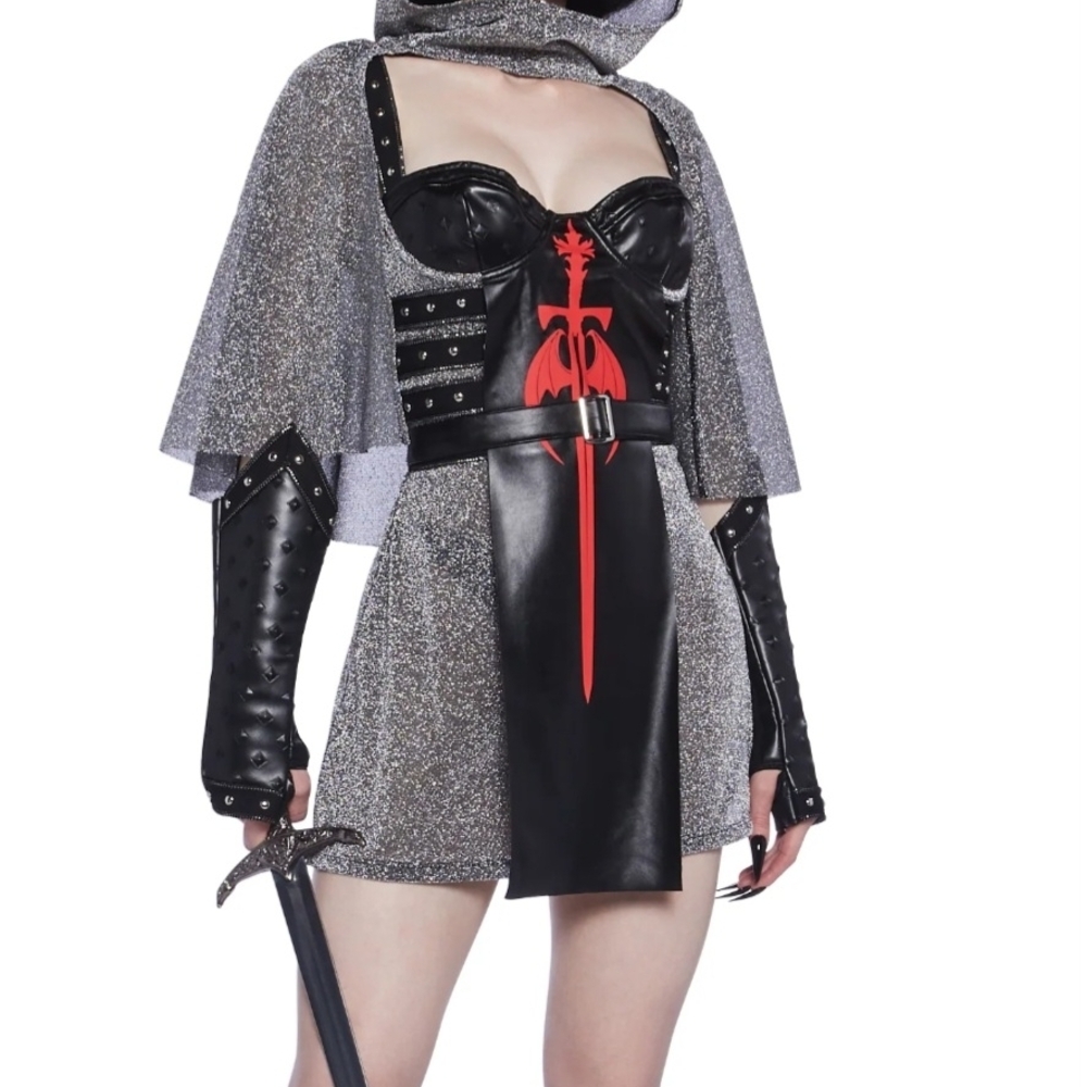 Women's Black and Silver Hooded Jacket